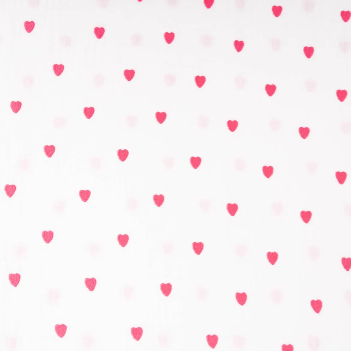 Musselin Stoff Double Gauze Herzchen Stickerei weiß neonpink 1,35m Breite