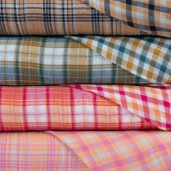 Musselin Stoff Double Gauze Karos zweiseitig sand blau 1,35m Breite