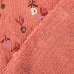 Musselin Stoff Double Gauze Pixflo Blumen koralle rot weiß 1,30m Breite
