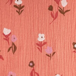 Musselin Stoff Double Gauze Pixflo Blumen koralle rot weiß 1,30m Breite