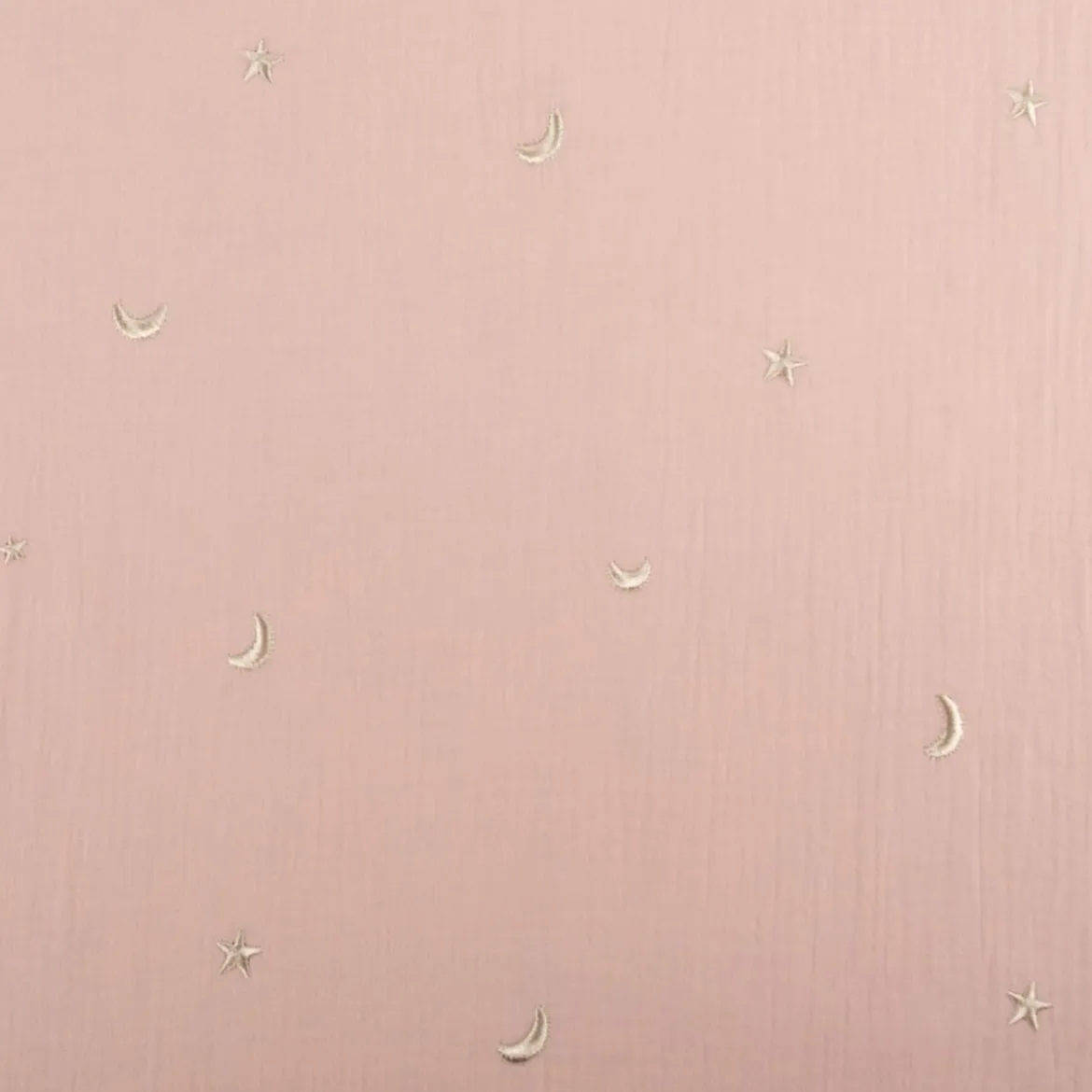 Musselin Stoff Double Gauze STARS Stickerei Sterne Mond rosa 1,35m Breite