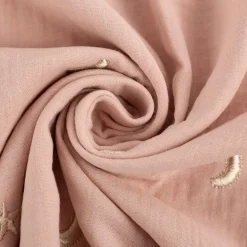 Musselin Stoff Double Gauze STARS Stickerei Sterne Mond rosa 1,35m Breite