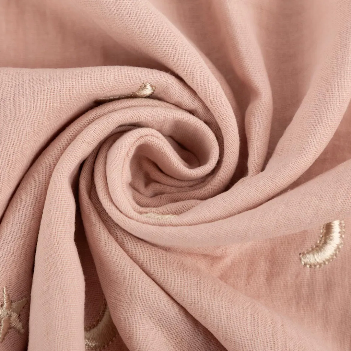 Musselin Stoff Double Gauze STARS Stickerei Sterne Mond rosa 1,35m Breite