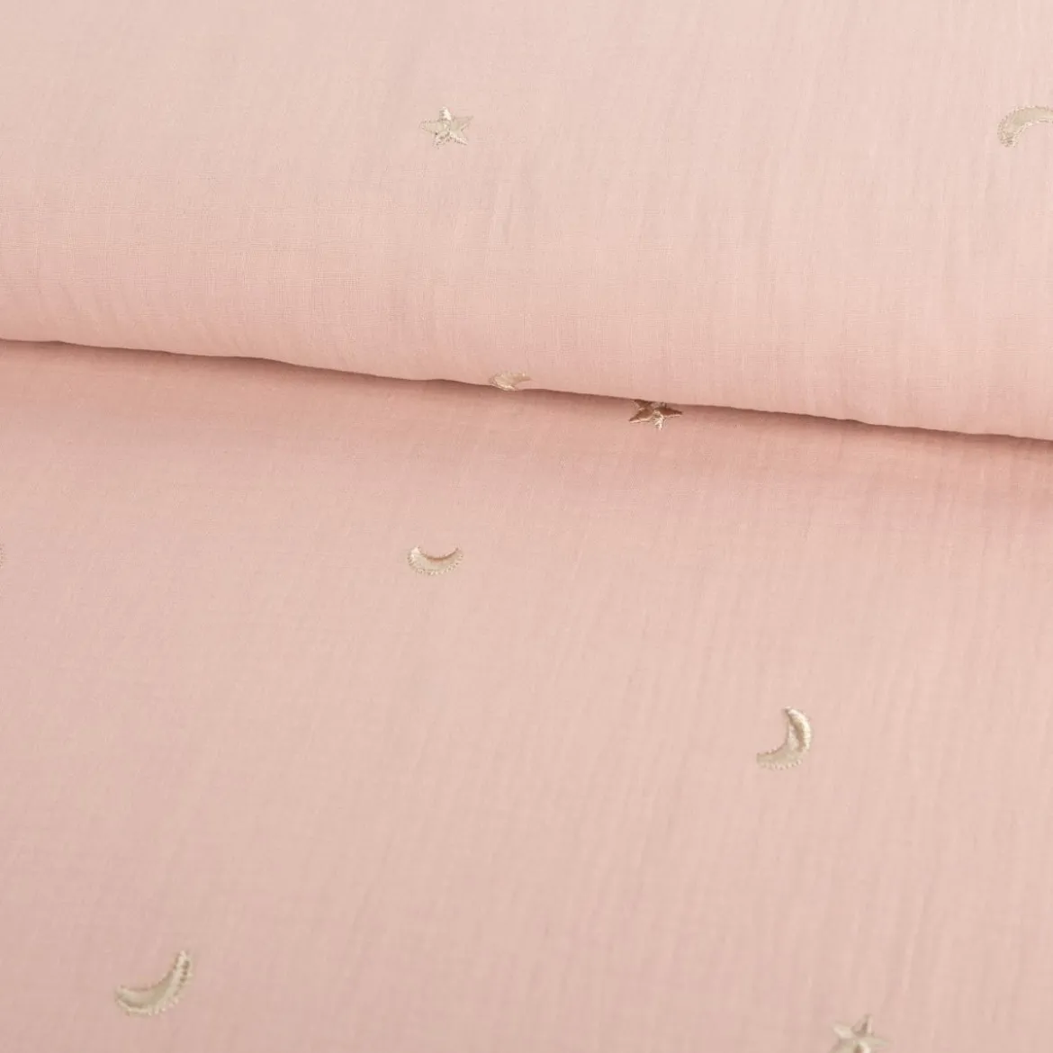 Musselin Stoff Double Gauze STARS Stickerei Sterne Mond rosa 1,35m Breite