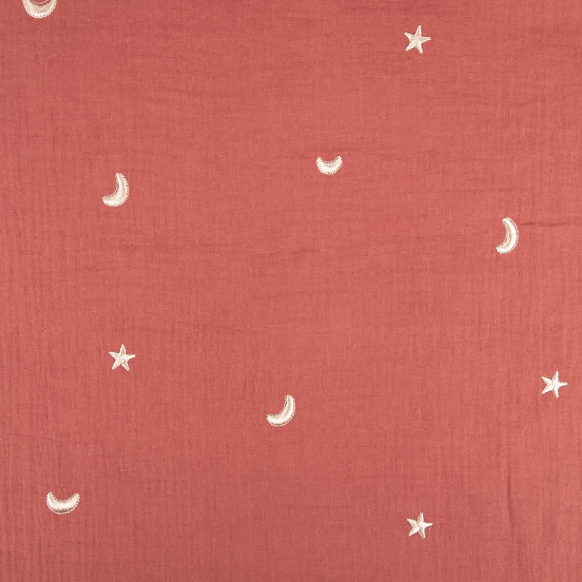 Musselin Stoff Double Gauze STARS Stickerei Sterne Mond rot 1,35m Breite