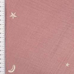 Musselin Stoff Double Gauze STARS Stickerei Sterne Mond alt-lila 1,35m Breite