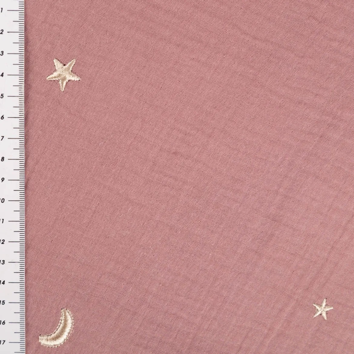 Musselin Stoff Double Gauze STARS Stickerei Sterne Mond alt-lila 1,35m Breite