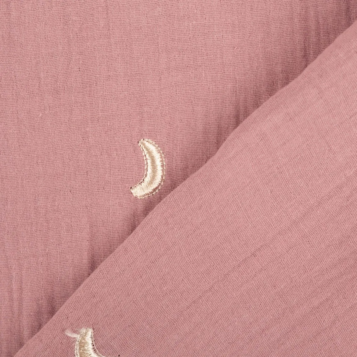 Musselin Stoff Double Gauze STARS Stickerei Sterne Mond alt-lila 1,35m Breite