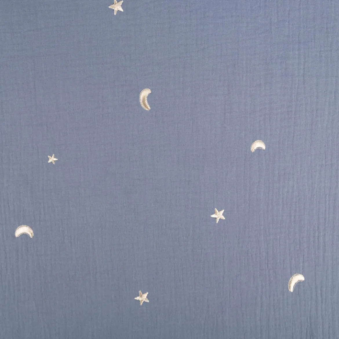 Musselin Stoff Double Gauze STARS Stickerei Sterne Mond jeansblau 1,35m Breite