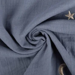 Musselin Stoff Double Gauze STARS Stickerei Sterne Mond jeansblau 1,35m Breite