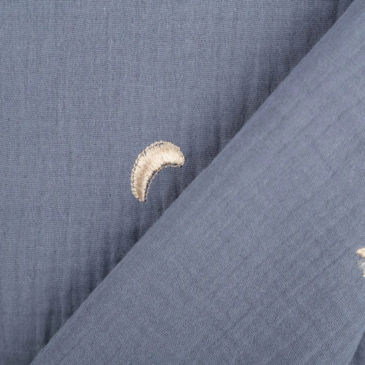Musselin Stoff Double Gauze STARS Stickerei Sterne Mond jeansblau 1,35m Breite
