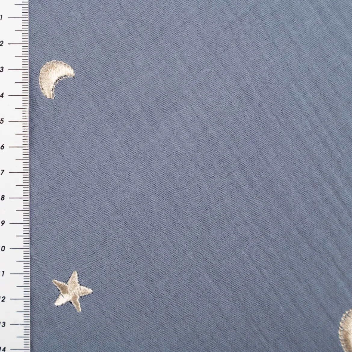 Musselin Stoff Double Gauze STARS Stickerei Sterne Mond jeansblau 1,35m Breite