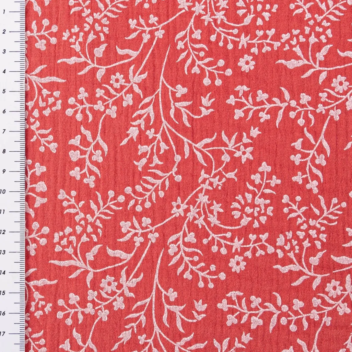 Musselin Stoff Double Gauze Taznak Blumen Ranken hell rot weiß 1,30m Breite