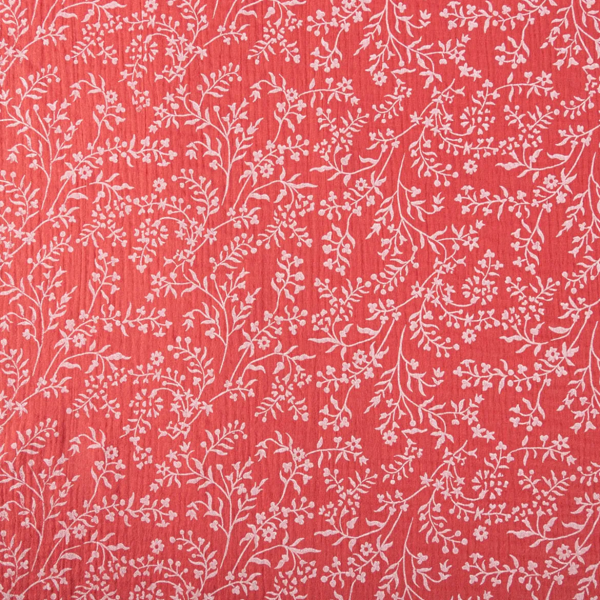 Musselin Stoff Double Gauze Taznak Blumen Ranken hell rot weiß 1,30m Breite