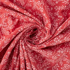 Musselin Stoff Double Gauze Taznak Blumen Ranken hell rot weiß 1,30m Breite