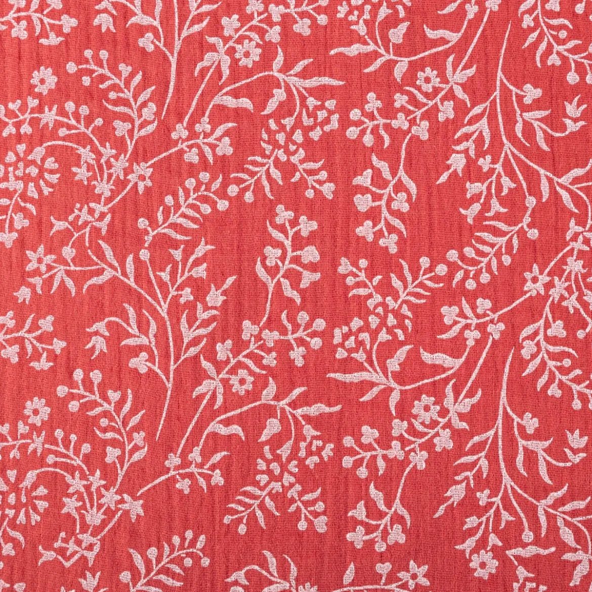 Musselin Stoff Double Gauze Taznak Blumen Ranken hell rot weiß 1,30m Breite