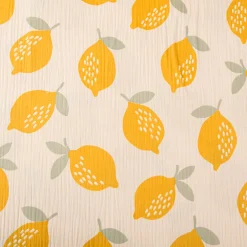 Musselin Stoff LEMONS Zitronen groß beige gelb 1,35m Breite