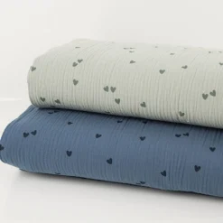 Musselin Stoff SMALL HEARTS Herzchen blau 1,35m Breite