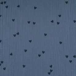 Musselin Stoff SMALL HEARTS Herzchen blau 1,35m Breite
