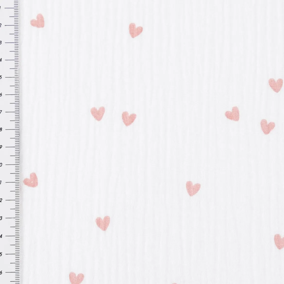 Musselin Stoff SMALL HEARTS Herzchen weiß altrosa 1,35m Breite