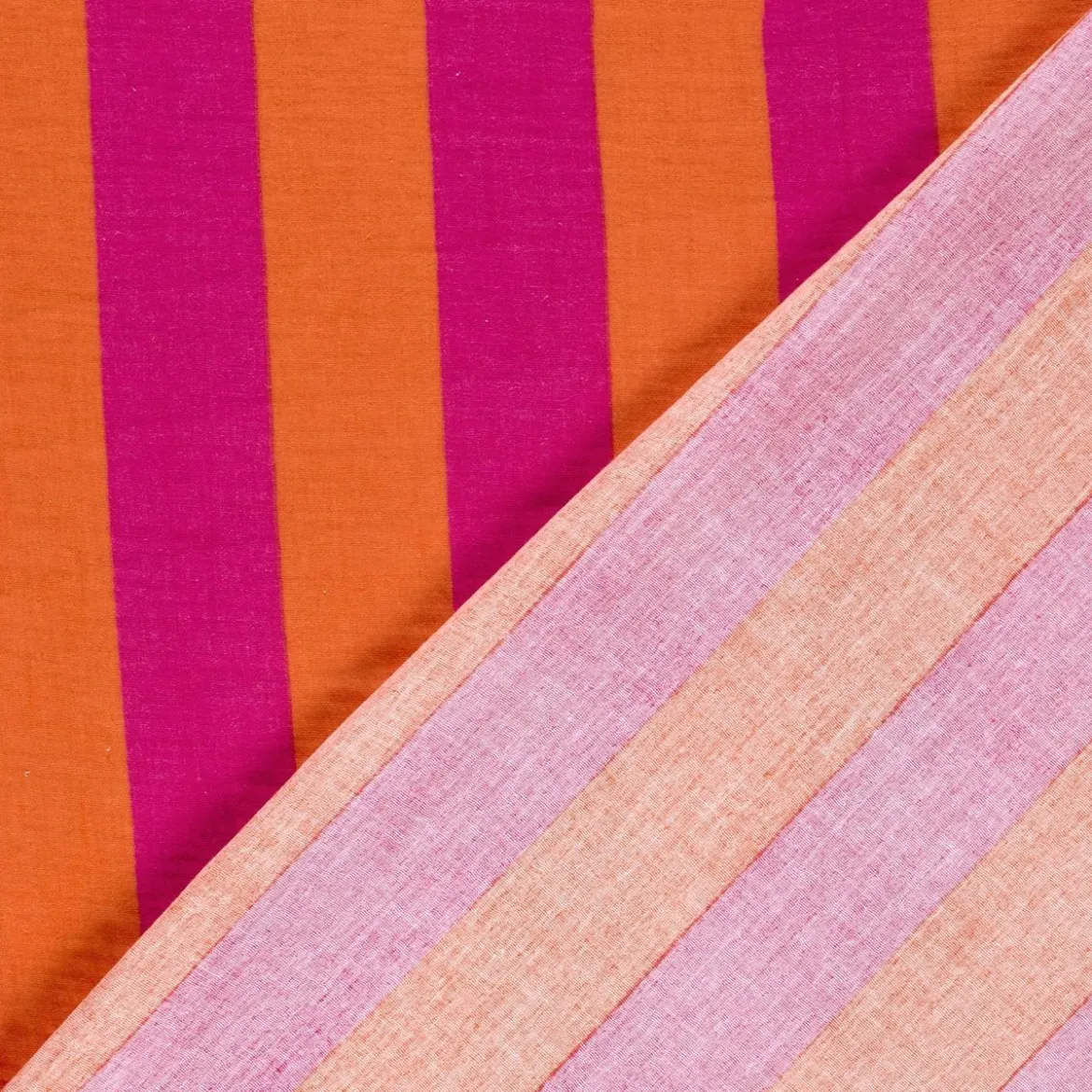 Musselin Stoff Streifen orange pink 1,50m Breite