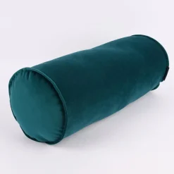 Nackenrolle aus Samt mit Kederumrandung und Reißverschluss petrol 20x55cm von SCHÖNER LEBEN.