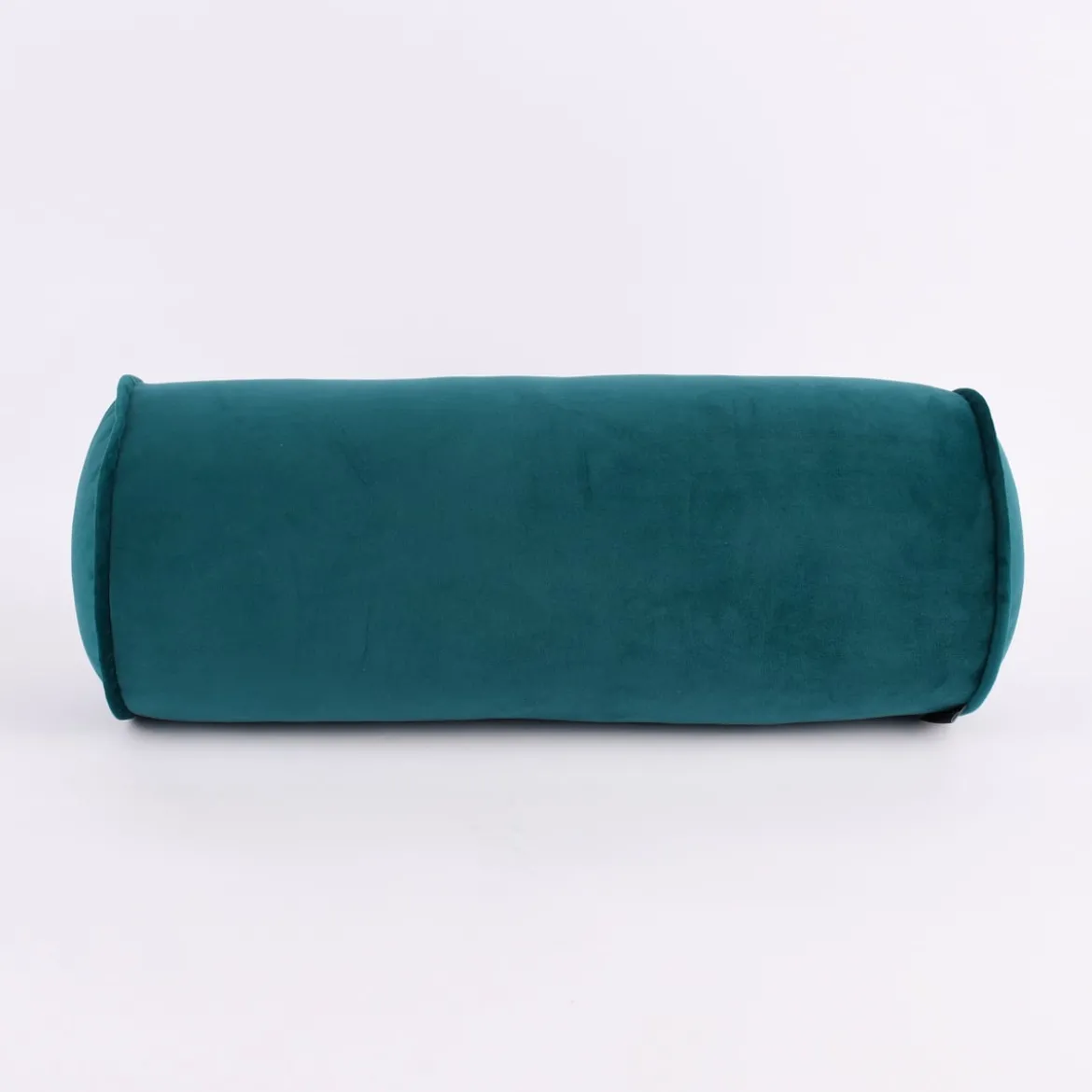 Nackenrolle aus Samt mit Kederumrandung und Reißverschluss petrol 20x55cm von SCHÖNER LEBEN.