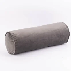 Nackenrolle aus Samt mit Kederumrandung und Reißverschluss grau 20x55cm von SCHÖNER LEBEN.