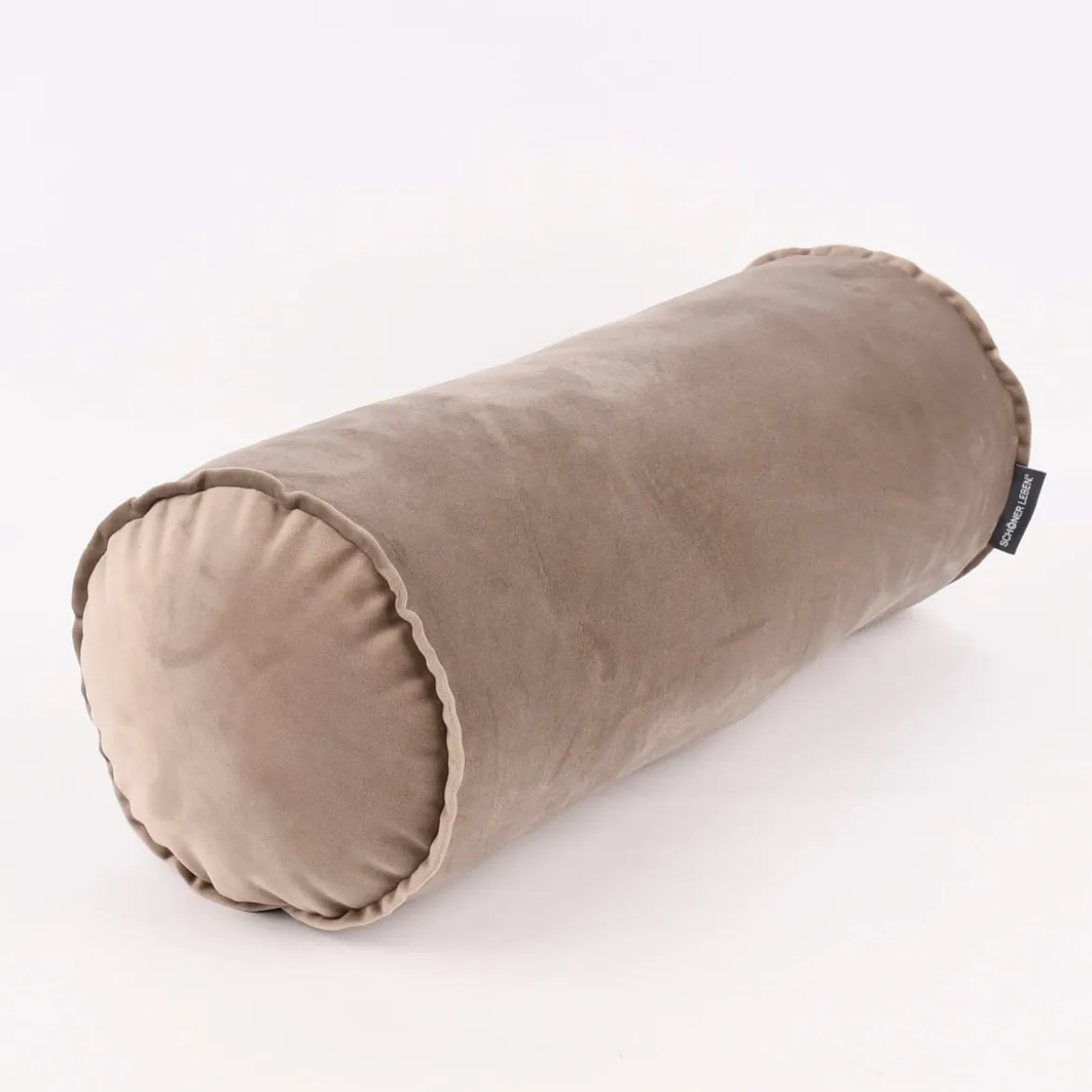 Nackenrolle aus Samt mit Reißverschluss und Kederumrandung taupe 20x55cm von SCHÖNER LEBEN.