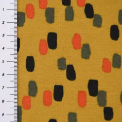 Organic Bio Sweatstoff Soft Sweat Tupfen Pinselstriche ocker grau schwarz orange 1,5m Breite