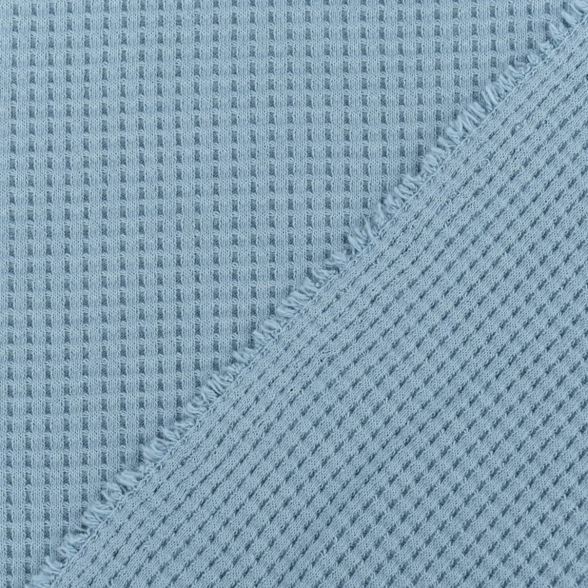 Organic Bio Waffeljerseystoff Waffelstrick Baumwolle einfarbig rauch blau 1,45m Breite