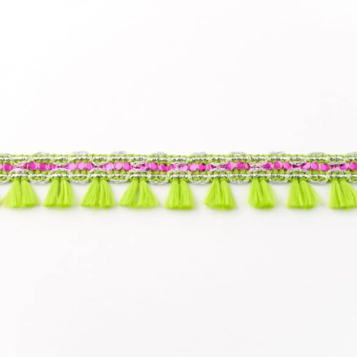 Orientalisches Band Glitzer mit Fransen Meterware lime Breite:2cm