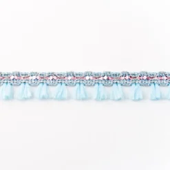 Orientalisches Band Glitzer mit Fransen Meterware hellblau Breite:2cm