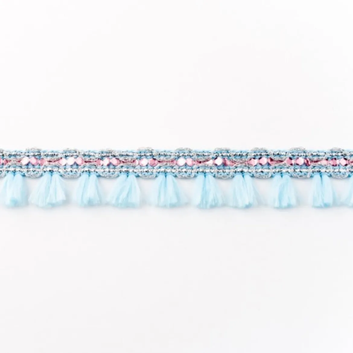 Orientalisches Band Glitzer mit Fransen Meterware hellblau Breite:2cm