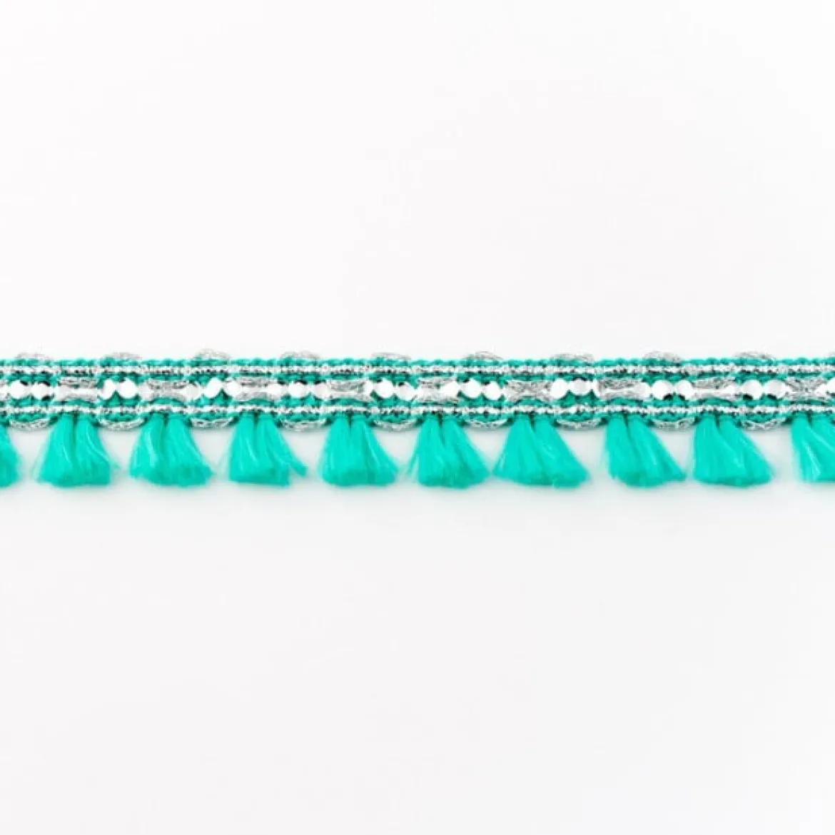 Orientalisches Band Glitzer mit Fransen Meterware türkis Breite:2cm