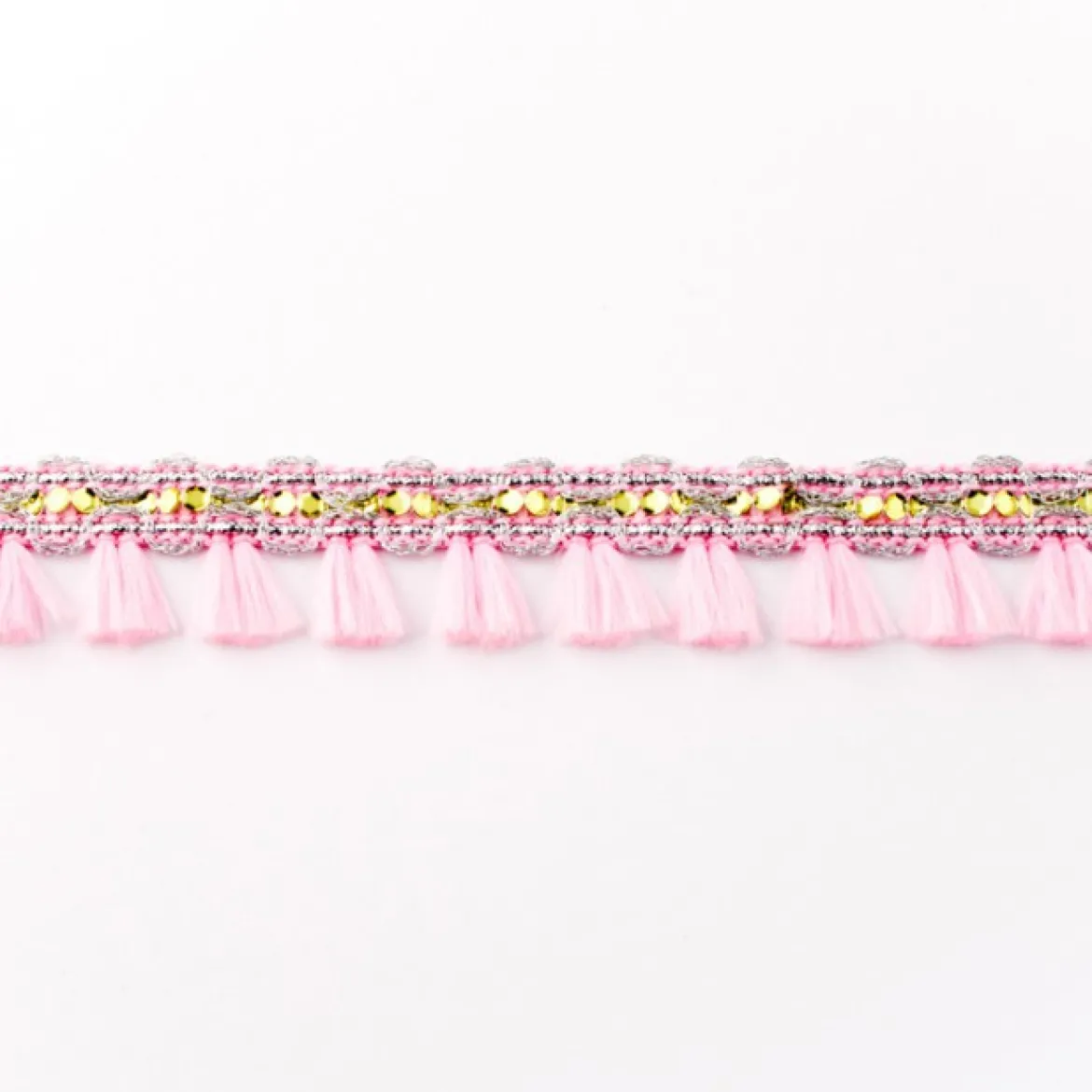 Orientalisches Band Glitzer mit Fransen Meterware hellrosa Breite:2cm