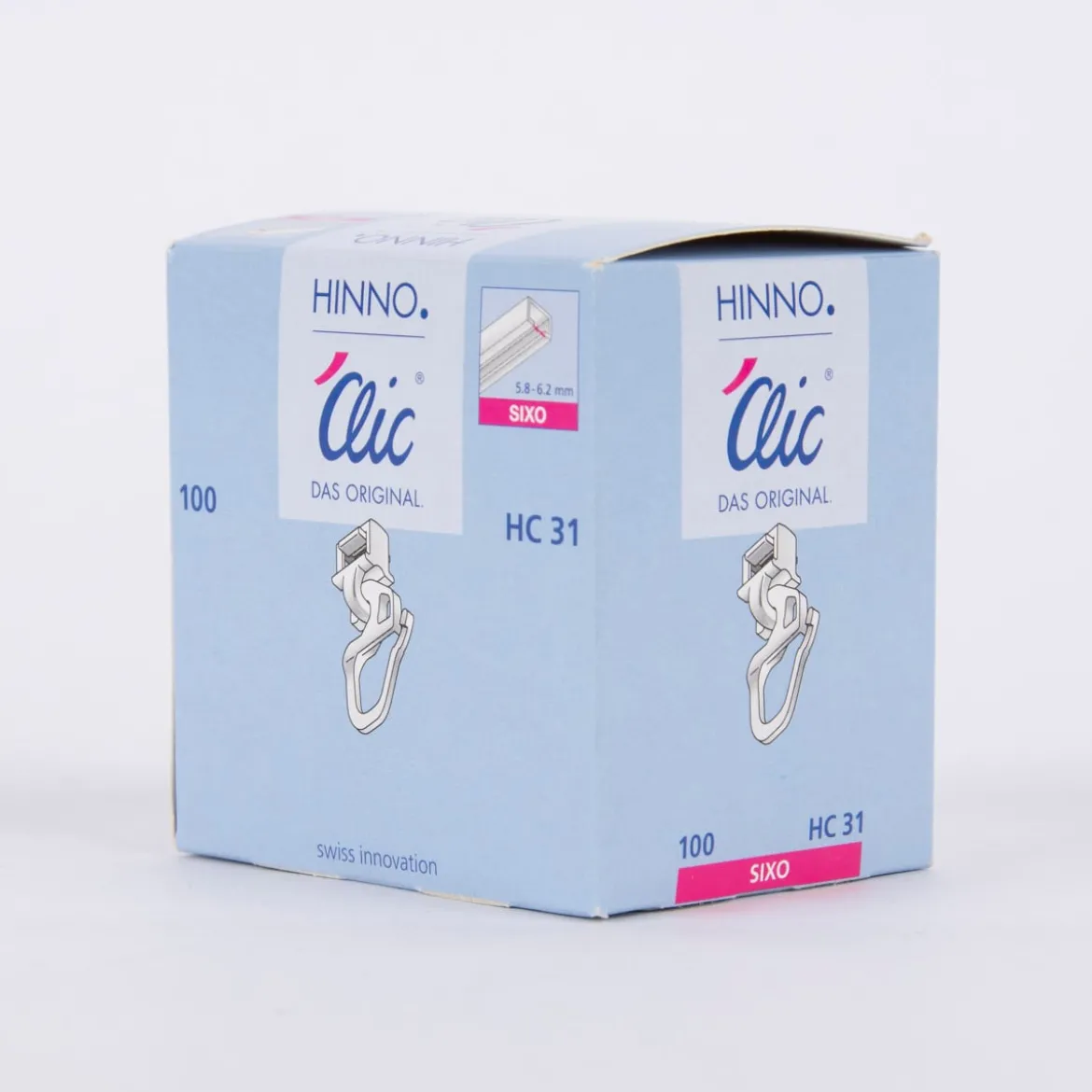 Original Hinno Clic Gleiter HC31 Gardinen-Clickgleiter Klickgleiter mit Faltenlegehaken kurz für 6mm Laufnut 100 Stück