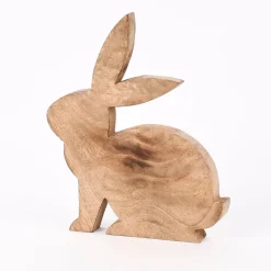 Osterhase Holzhase aus Mangoholz naturbraun 19x25x2cm