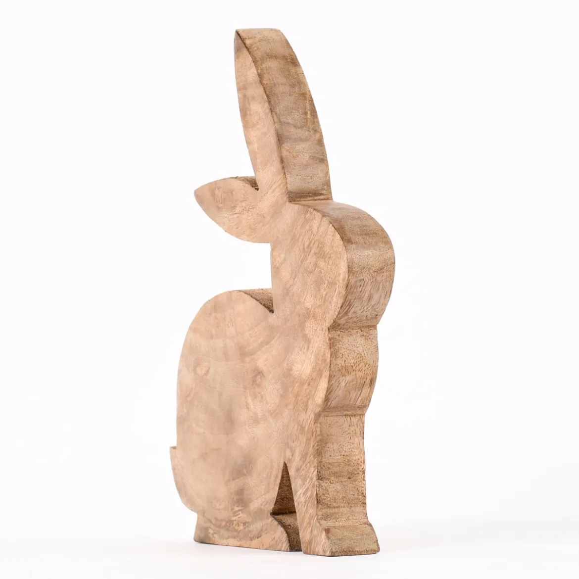 Osterhase Holzhase aus Mangoholz naturbraun 19x25x2cm