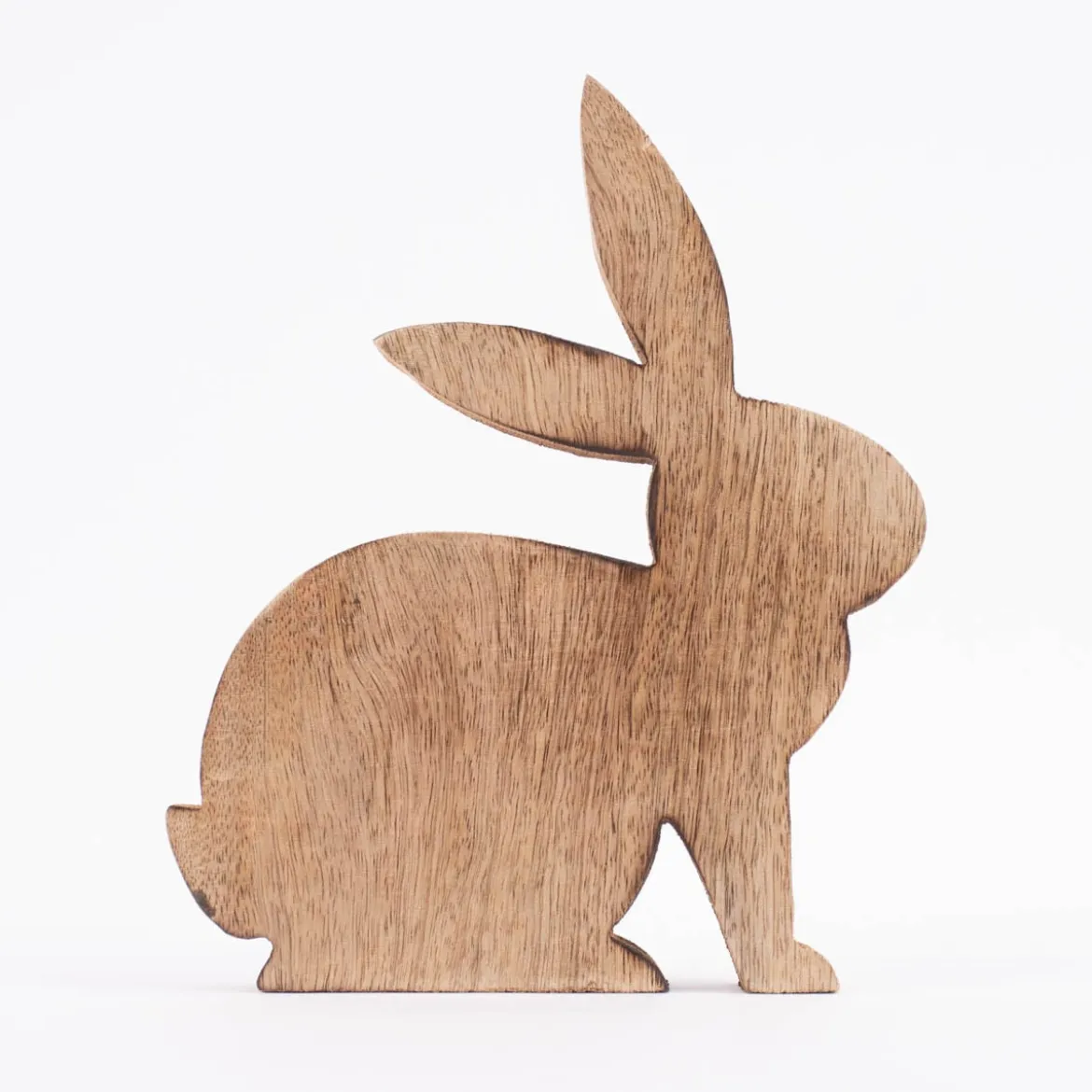 Osterhase Holzhase aus Mangoholz naturbraun 18x20x2cm