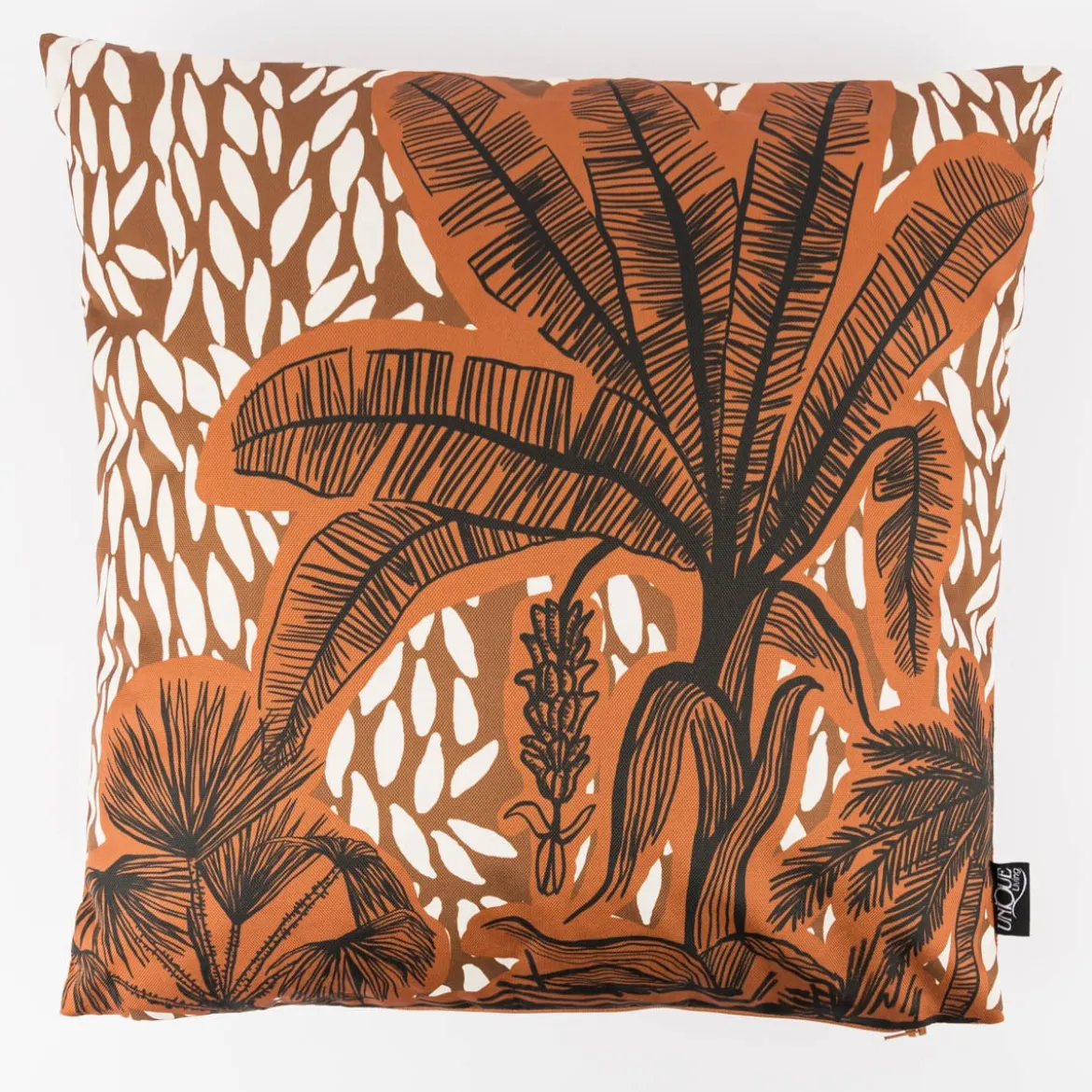 Outdoor Kissen aus Kunstfaser Palmen abstrakt braun schwarz creme 45x45cm