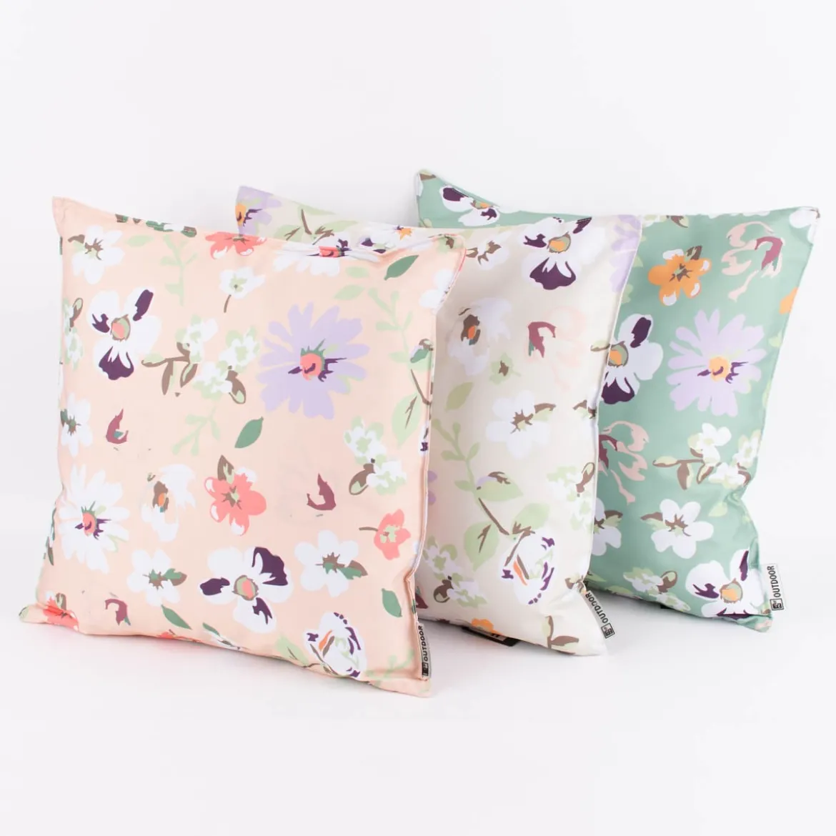 Outdoor Kissen Blüten Blumen apricot hellgrün weiß 45x45cm