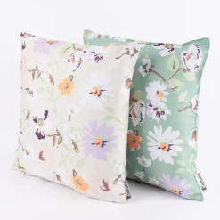 Outdoor Kissen Blüten Blumen beige hellgrün weiß 45x45cm