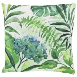 Outdoor Kissen Blätter Hortensie weiß grün blau 45x45cm