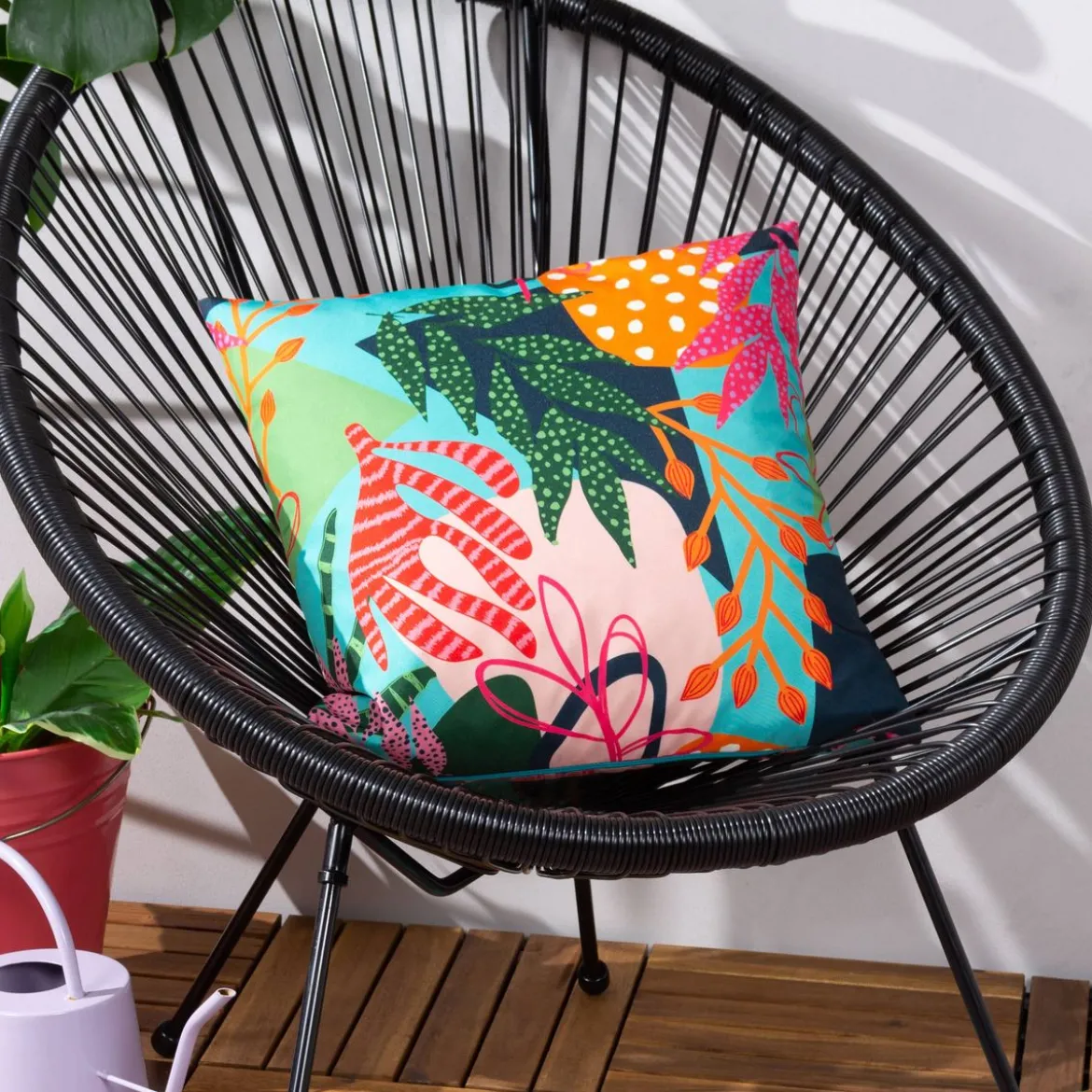 Outdoor Kissen Coralina tropische Blumen aqua pink 43x43cm