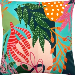 Outdoor Kissen Coralina tropische Blumen aqua pink 43x43cm
