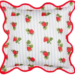 Outdoor Kissen Früchte Erdbeeren Streifen blau 45x45cm