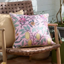 Outdoor Kissen Früchte Zweige blassrosa zitronengelb 45x45cm