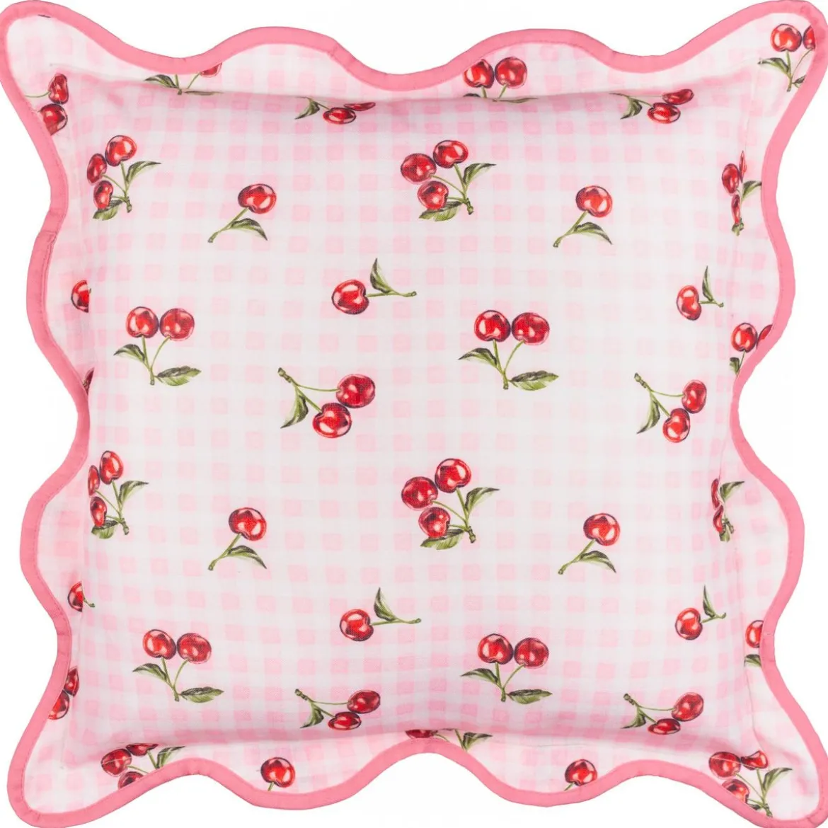 Outdoor Kissenhülle Früchte Kirschen Vichy-Karo rosa 45x45cm