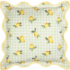 Outdoor Kissenhülle Früchte Zitronen Gingham-Karo salbei 45x45cm